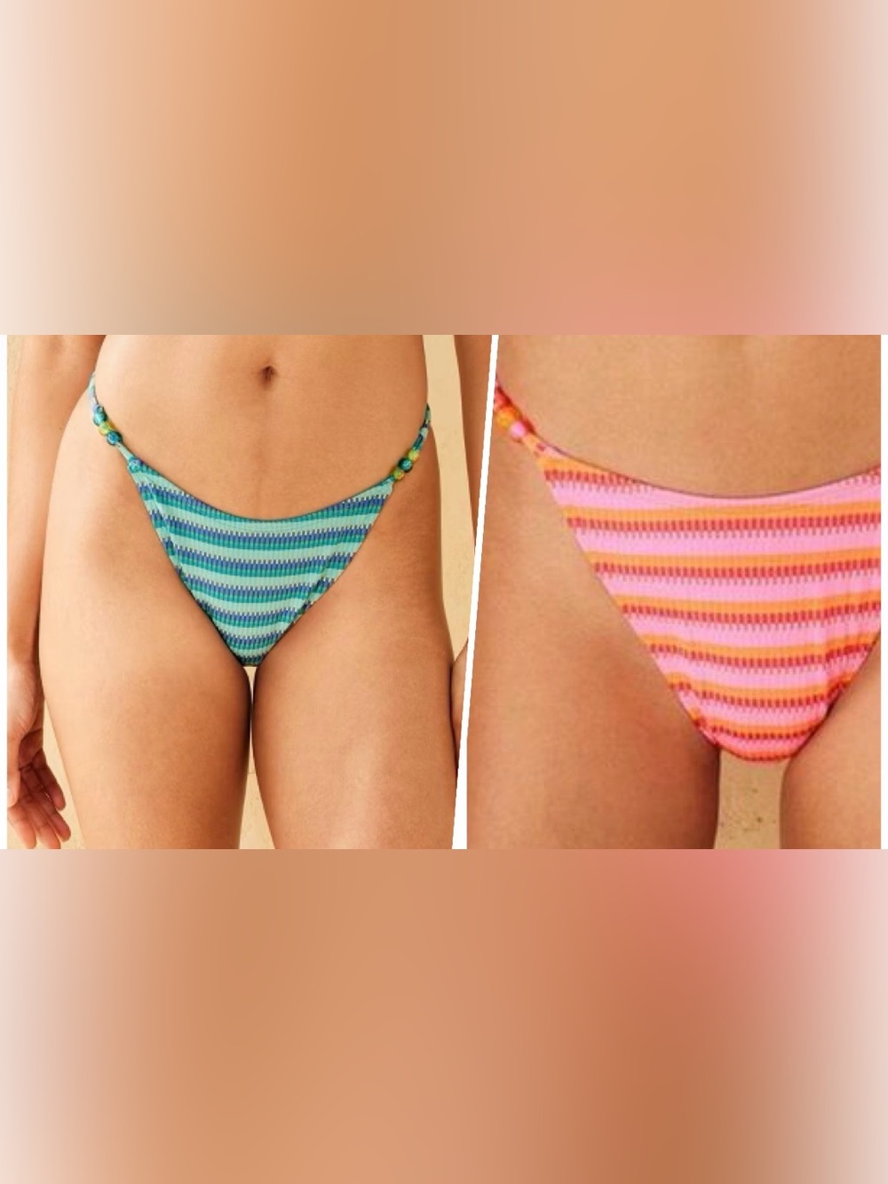 NWT- WILD FABLE Textured Stripe High-Cut Cheeky Bikini Bottoms in Teal and Pink